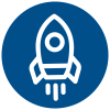 Rockey ship icon white on blue